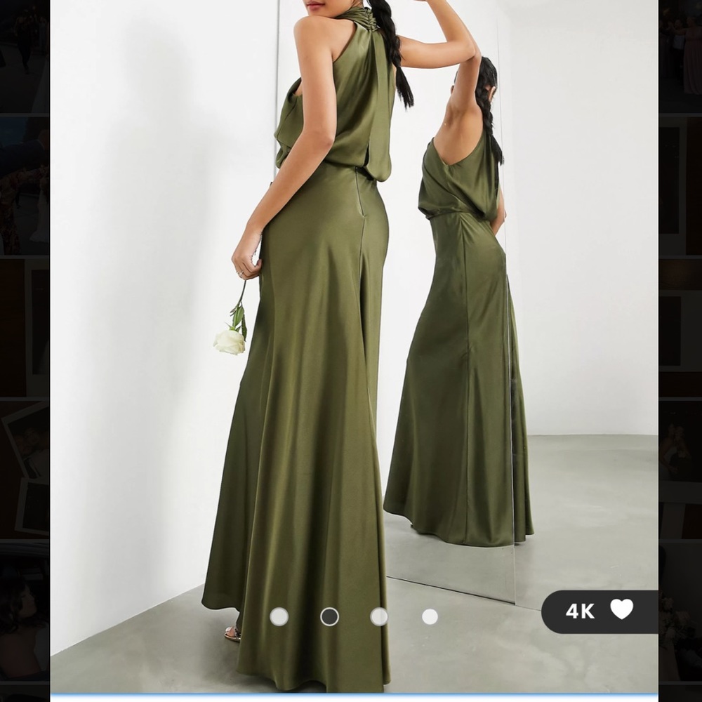 NWT 
ASOS Edition satin ruched halter neck maxi dress in olive